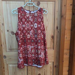 Red Printed Sleeveless Women's Top